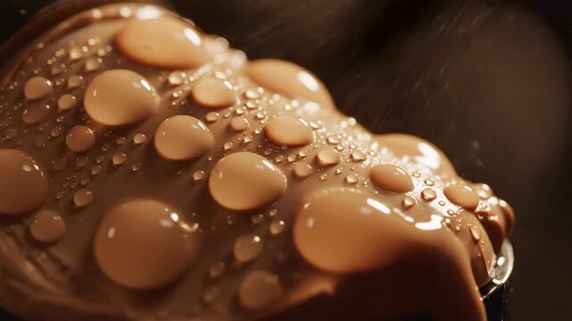 Glistening droplets dance on a smooth surface, catching the warm glow of indoor light. The interplay of texture and moisture creates an enchanting moment, inviting closer observation.
