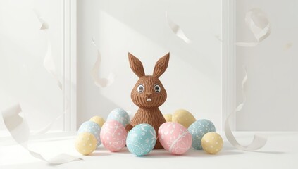 Easter-themed paper craft featuring eggs and rabbit for holiday decor and festive display