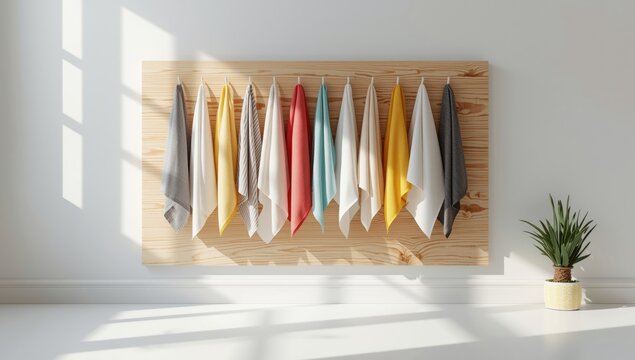 Plywood wall panel used for holding cleaning cloths, paper towels, and disinfectant spray, emphasizing maintenance organization