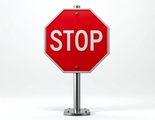 Obraz premium Red Stop Sign on a Pole Against a White Background.