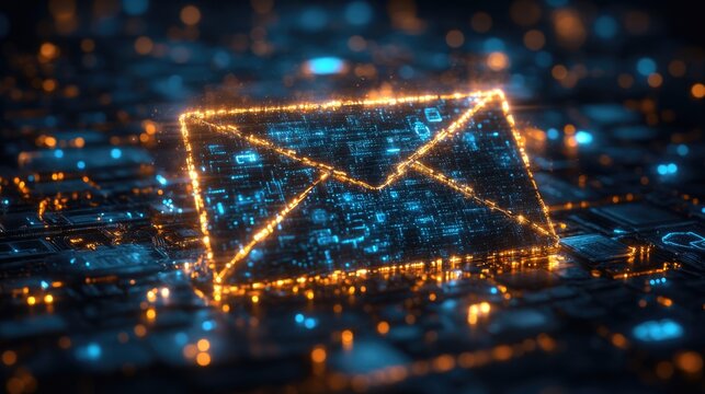 Email Encryption An artistic representation of an email enveloped in layers of digital encryption.