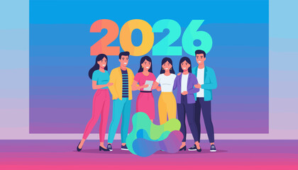 Group of diverse professionals celebrating 2026 goals and teamwork