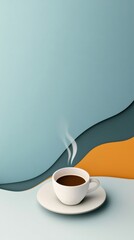 Vertical Father's Day greetings background featuring steaming morning coffee cup, suitable for social media post