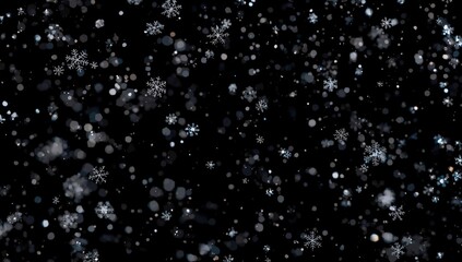 Snowflakes descending on a dark backdrop, suitable for seasonal graphics and winter-themed layouts