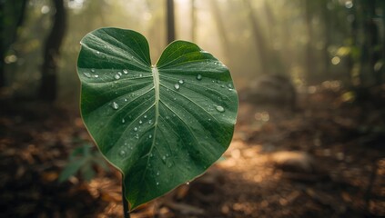 Elephant ear leaf observed outdoors, emphasizing lush plant growth for environmental analysis