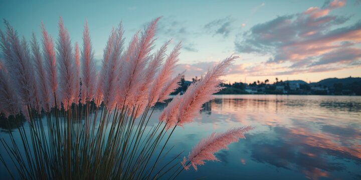 Fountain grass near Lake Hollywood in Los Angeles, CA, serving as a seasonal landscape feature, Earth Day