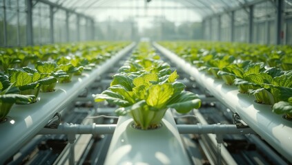 Hydroponic lettuce cultivated in pipe systems, focusing on efficient food production