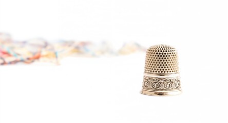 Sewing thimble placed on plain white background, protective tool for needlework, National Sewing Month