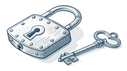 Lock with key icon vector, transparent background