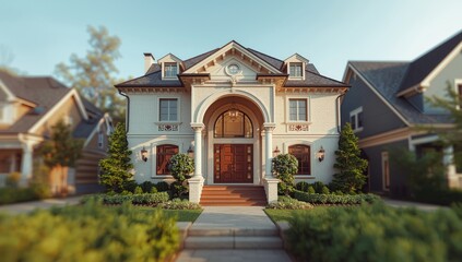 House facade with detailed structural features used for architectural study or maintenance planning