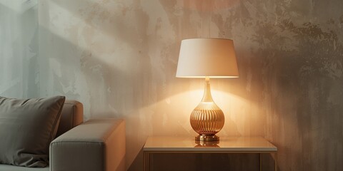 Modern desk lamp casting soft glow on workspace, task lighting, interior decor, efficiency, office setup, Earth Day