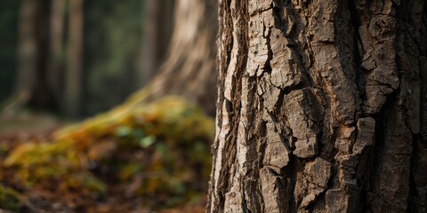 Obraz premium Macro view of coarse tree bark highlighting natural textures for natural backgrounds and aging themes, Earth Day