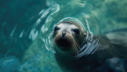 Marine animal care scene with a close-up of a seal's head at a conservation facility, highlighting animal monitoring