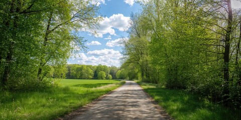 Dirt road winding through a wooded area, suitable for nature trail planning