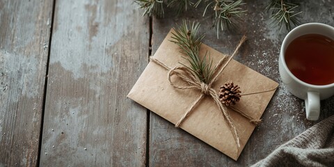 Brown envelope tied with rope, used as a rustic packaging choice for seasonal gifts or holiday correspondence