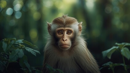 Close-up of an adorable monkey with human-like eyes conveying melancholy, focus on facial features