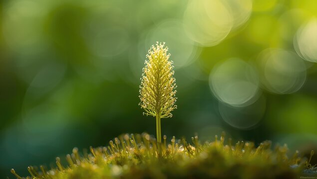 Close-up of haircap moss on a rocky terrain serving as a natural habitat for small organisms