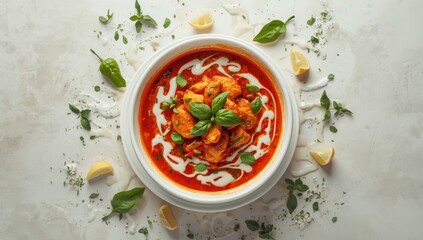Thai-style spicy chicken dish in coconut milk, ideal for culinary layout designs