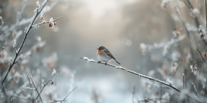 Frosty winter scene in Delta Vacaresti featuring a resting bird on icy branches, highlighting natural habitat preservation