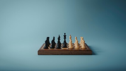 Strategic chess game setup on a blue backdrop used as a background for informational content, editorial layout