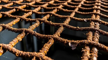 Close-up of a rusty metal grate with a diamond pattern, showing texture and decay.