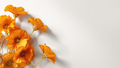 Studio shot of orange nasturtium flowers with white backdrop, ideal for floral design or layout backgrounds, macro close-up