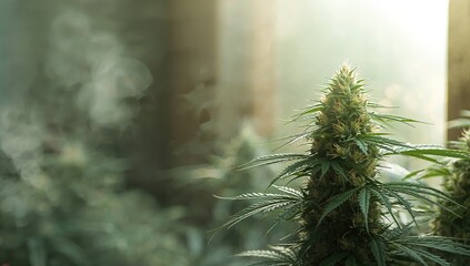 Male hemp plant flowering indoors, highlighting growth stage in controlled environment