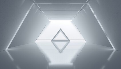 Empty, expansive corridor with balks serving as a structural or spatial reference in architectural projects