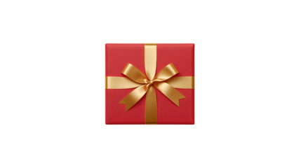 Red holiday gift box with a decorative gold ribbon wrap, professional PNG with alpha channel for creative commercial layouts.