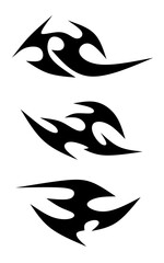 Fototapeta premium 3 Icon Set Neo tribal Element y2k gothic style tattoo Cyber sigilism spikes and sparks for streetwear print designs, spiky y2k aesthetic vector set