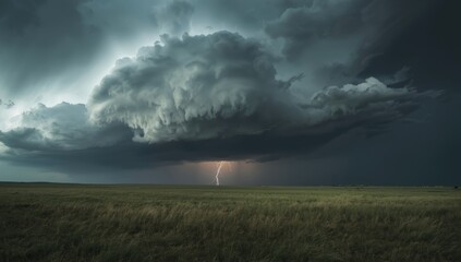 Dark storm clouds gathering above flat terrain indicating intense rainfall, weather monitoring