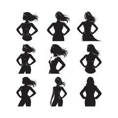 Black Color Women Empowerment Concept Bold Female Silhouette Vector Illustration, Solid White Background.