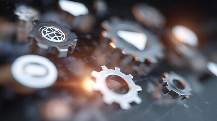 Global network concept metallic gears symbolize digital connection and modern communication worldwide