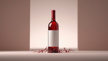Red wine bottle illuminated by ambient light, suitable for use as a background in layout design
