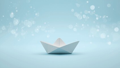 White paper boat floating against a light blue background, highlighting paper folding and assembly techniques