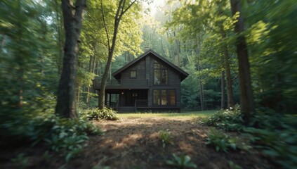 Contemporary two-story residence with natural surroundings and open lawn, focusing on sustainable living and environmental integration