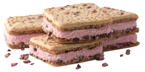 Stacked sandwich cookies with light beige and pinkish colors