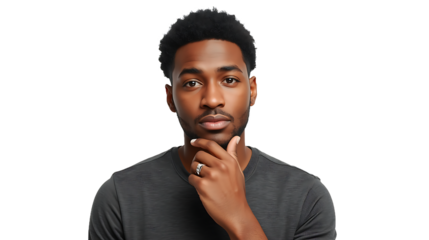 Pensive African American Man in Casual Wear, Thinking Male PNG with Alpha Channel