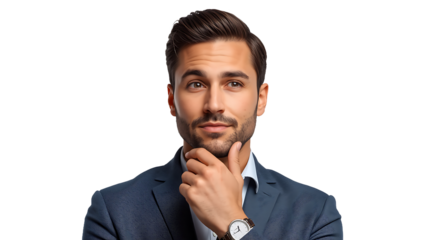 Confident Businessman in Suit Thinking, Professional Male Isolated Subject