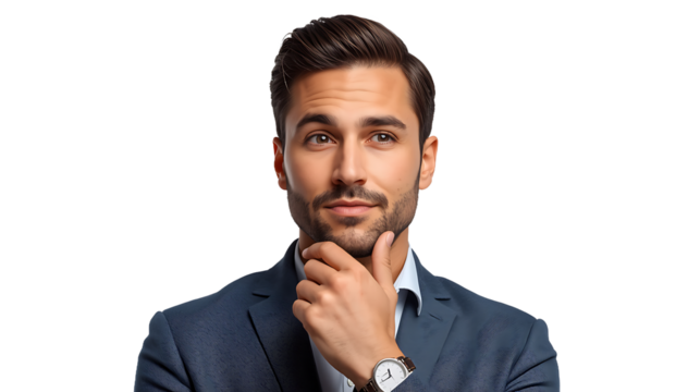Confident Businessman in Suit Thinking, Professional Male Isolated Subject - Powered by Adobe