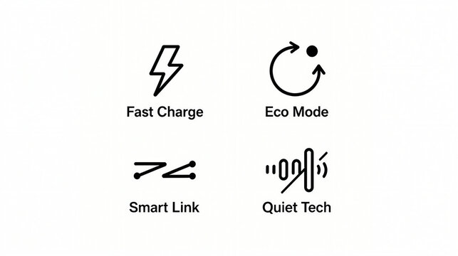Elements such as fast charging and energy-saving mode represent the product characteristics of intelligent connection and silent technology, suitable for electronic promotional materials.
