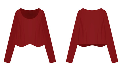 Women red crop sweater with wide sleeve. vector illustration