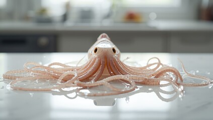Close-up of squid tentacles on a plate focusing on seafood freshness and handling techniques