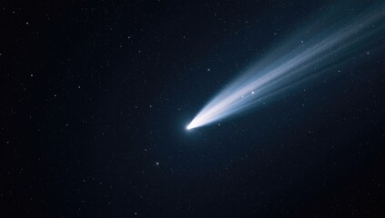 Comet with an extended gas-dust tail near celestial bodies, illustrating space phenomena, Astronomy Week