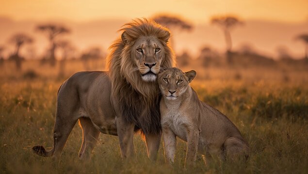 Lion and lioness mating in Masai Mara, illustrating wildlife reproduction in a protected habitat