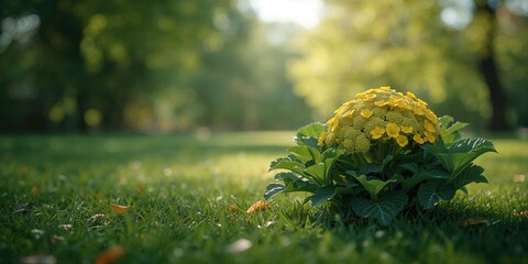 Decorative flowering plant in a well-maintained garden, used as background for outdoor layout planning, Earth Day