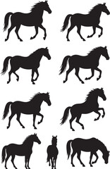 Obraz premium Horse Silhouettes Set in Various Poses Black and White