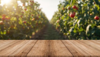 Rustic wooden table displaying ripe tomatoes and juice, ideal for food product presentation, daytime setting