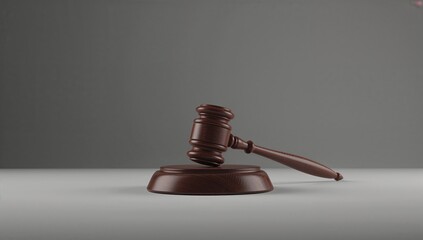 Wooden gavel resting on a gray surface, highlighting judicial authority and courtroom procedures, legal awareness day