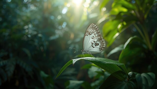 Anartia jatrophae white peacock butterfly with open wings on foliage, highlighting butterfly wing patterns, Pollinator Awareness Day